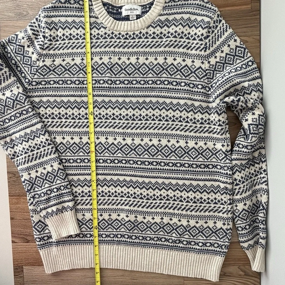Mens Fair Isle Sweater‎ 100% Cotton Navy Blue Beige Sz L Grandpa Preppy Academia